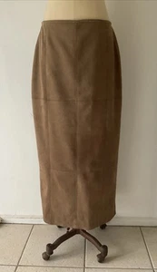 COTTON ON Size 14 Maxi Brown Faux Suede Panelled Sections Straight Skirt Lined - Picture 1 of 9