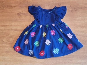 Navy Sun Dress w/Flowers Ruffle Sleeve Girls Size 5 - Picture 1 of 4