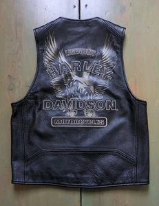 Chaleco de motocicleta Harley Davidson ALTITUDE Legendary Eagle de cuero negro para hombre MED - Imagen 1 de 20