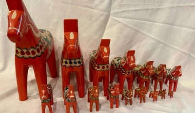 Nils Olsson Sweden Hand Painted Vintage Wooden Dala Horses set of 15 - Image 1 of 4
