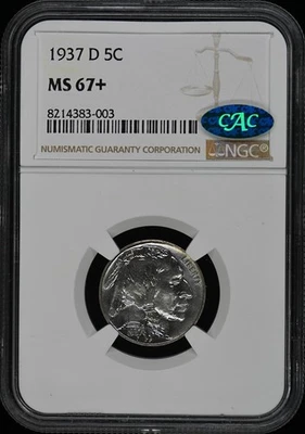 1937-D Buffalo Nickel Type 2 5C NGC MS67+ (CAC) - Image 1 of 4