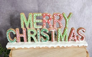 Lebkuchen Weihnachten Schild Fröhliche Kekse Harz Figur Tischplatte 10,5" NEU - Bild 1 von 7