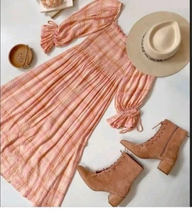 Coven & Co Gypsy Meadow Plaid Gown Bohemien Womens Maxi Dress M - Picture 1 of 21