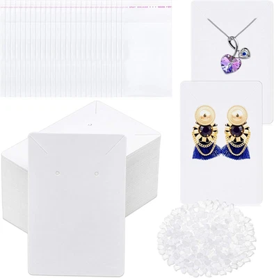 White Earring Packaging Kit - 400 Pcs with Display Cards and Self-Sealing Bags - Image 1 of 4