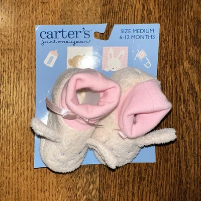 Vtg Carters Just One Year Bunny Slippers Plush Y2k Baby Girl New 6-12 Months Med - Image 1 of 4