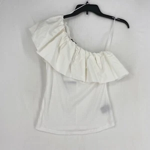 Who What Wear Womens XS Small One Shoulder Knit Top Woven Ruffle Bright White - Picture 1 of 7