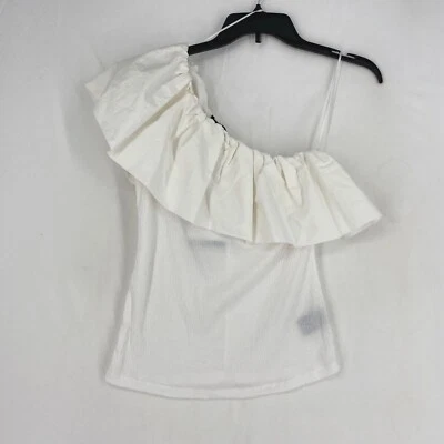 Who What Wear Womens XS Small One Shoulder Knit Top Woven Ruffle Bright White - Image 1 of 4