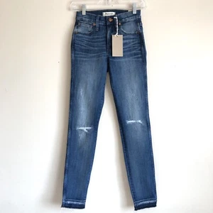 Madewell 9” High Rise Raw Hem Skinny Jeans In Medium Blue Wash Size 23 - Picture 1 of 9
