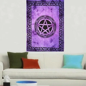 Star Mandala Purple Pure Cotton Throw Hippie Bedding Wall Hanging Decor Tapestry - Afbeelding 1 van 2