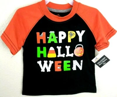 Toddler Boys Black & Orange Happy Halloween T-Shirt Top Spiders Webs Bones 3T  - Image 1 of 4