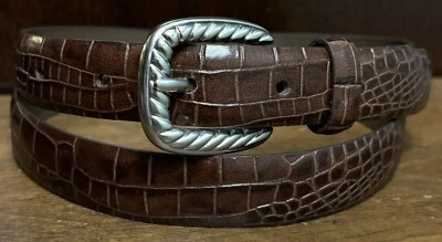 Пояс верхний Liz Claiborne коричневый кожа с тиснением под крокодила размер M 7/8 дюйма ширина серебристый Bk - Изображение 1 из 4