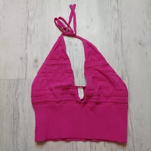 Tigerlily Women's Pink Crochet Crop Halter Top Boho Y2K Summer Resort Size 10 - Picture 1 of 10