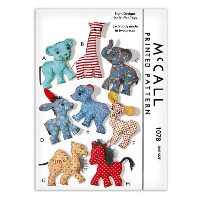 Eight Stuffed Animal Toys McCall 1078 Lion Giraffe Bear Horse Zoo Sewing Pattern - Image 1 of 2