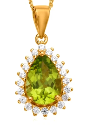 0.60ct Natürlich Rund Diamant 14K Gelbgold Peridot Jubiläum Hochzeit Anhänger - Bild 1 von 3