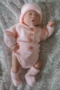 Doll Clothes Peach Handmade Bodysuit, 3pc set for vintage, reborn baby 19" 22" - Picture 1 of 18