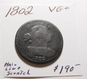 1802 100% ORIGINAL DRAPED BUST LARGE CENT - CHOCOLATE BROWN VG+ ONLY $68.00!!!⭐⭐ - Picture 1 of 9