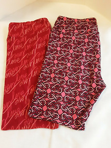 LuLaRoe Leggings Tall & Curvy TC Lot of 2 Love Heart Chain Red Pink fits 12 - 18