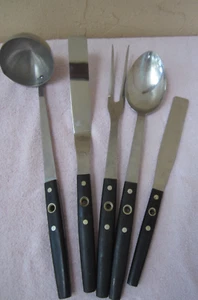 5 MCM Vintage Ekco Flint Arrowhead Stainless Steel Utensils w/ Center Hole - Picture 1 of 23