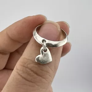 Artisan Sterling Silver 925 Drop Dangle Heart Ring Size L1/2 2.5g Women's - Picture 1 of 17