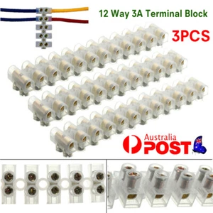 3PCS 12 Way 3A Plastic Terminal Block Wire Connector Barrier Strip Screw - Picture 1 of 7