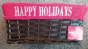 Christmas Basket Red Happy Holidays Lining Rectangle Basket 12 x 7.25 x 5.5 - Picture 1 of 6