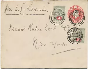 GB 1902 King EVII 1d VF stamped to order env uprated w 2d (2x) LONDON - USA - Picture 1 of 2