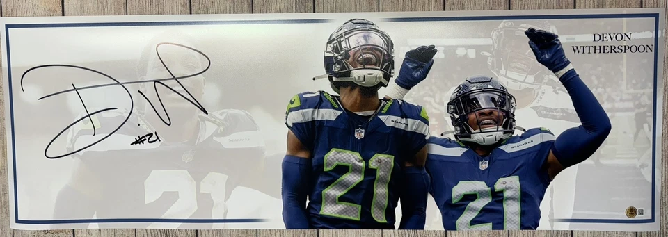 SEATTLE SEAHAWKS DEVON WITHERSPOON SIGNED 12X36 PANORAMIC PHOTO BECKETT COA!!! - Image 1 of 1