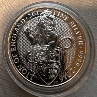 British 2016 2 OZ .9999 plata fina reinas bestias león de Inglaterra Foto 1 de 2