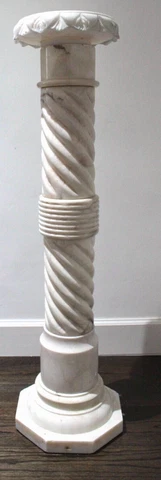 Vintage Carved Marble Column Pedestal Plant Sculpture Stand Cover