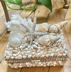 Isabella Adams Crystal Starfish Coral & Seashell Keepsake Jewelry Shell Box - Picture 1 of 10