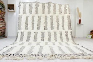 Alfombra blanca acolchada marroquí hecha a mano 6x9 moderna a rayas bereber alfombra de lana suave - Imagen 1 de 12