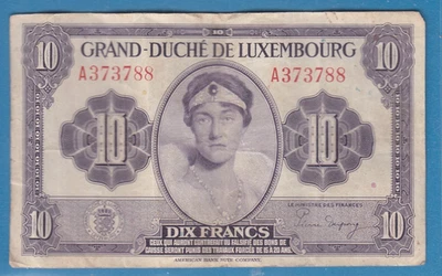 1944 Grand Duche De Luxembourg 10 Francs Note - Image 1 of 4