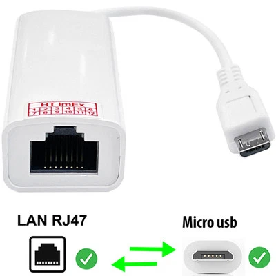 Weiß micro USB auf LAN Adapter Kabel Netzwerk Ethernet Konverter 100 Mbit RJ45 - Bild 1 von 4