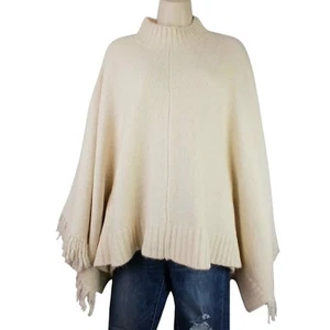 Grade & Gather Women's SZ S/M Poncho Sweater With Fringe Ivory Style 41234 - Picture 1 of 4