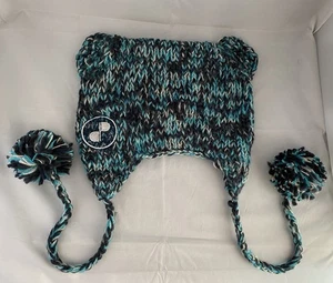 DP Earflap Beanie Blau One Size Strick Bommel Wintermütze Freizeit - Bild 1 von 12
