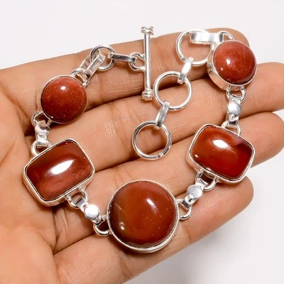 Natural Mookaite Gemstone Fashion Jewelry 925 Silver Bracelet 6-8" ARB-1530 - Image 1 of 3
