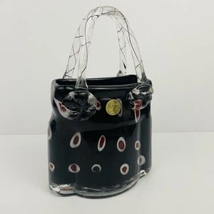 Bolso de mano de cristal en bloque estilo Murano boca soplado vidrio negro rojo lunares - Imagen 1 de 13
