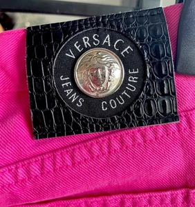 Mujer Rosa Brillante Tiro Alto Años 90 Vintage Versace Jeans Alta Costura Talla 32 46 - Imagen 1 de 13