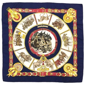 HERMES CHEVAUX DE TRAIT Carre 90 Silk 100% Scarf Multicolor/HE6330 - Picture 1 of 8