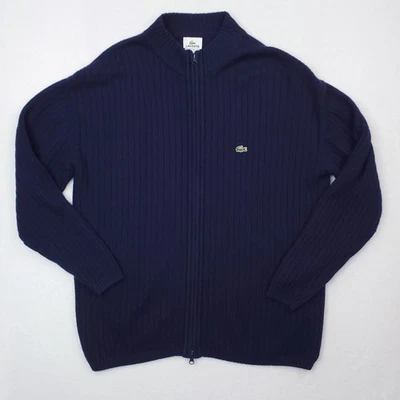Lacoste Sweater Mens XXL 7 Blue Wool Blend Ribbed Full Zip Jacket Preppy - image 1 of 4