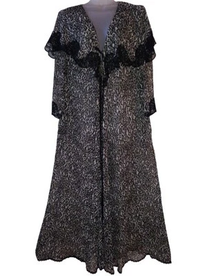 Vintage Lucie Ann Leopard Sheer Nylon Black Lace Peignoir Robe Lingerie S - Image 1 of 4