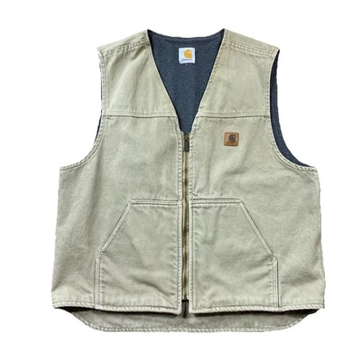 Carhartt Canvas Work Vest L Tan Fleece Lined Full Zip Sandstone Duck - Image 1 of 4