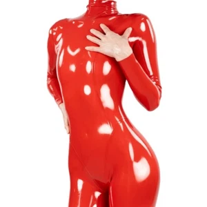 Reiner roter Latex Gummi Catsuit für Damen Ganzkörper eng anliegender Body Fetisch - Bild 1 von 9