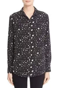 Equipment Kate Moss Silk Shirt Blouse Womens M Star Print Button Up Black EUC - Picture 1 of 6