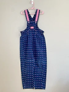 OshKosh B'Gosh Overalls Vintage Girls 6T Pink Embroidered Bow Ribbon Vestbak EUC - Picture 1 of 7