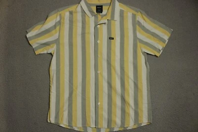 Camisa polo con botones RVCA para hombre mediana a rayas amarillas Foto 1 de 4
