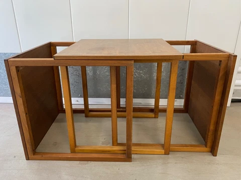 🔥 Antique Mid Century Modern Danish Teak Modular Cube Nesting Tables, Set of 3 Cover