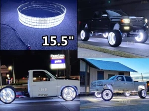 JHB 4x 15.5" DOUBLE ROW Strobe WHITE LED Trucks Wheel Rings Lights Remote Switch - Picture 1 of 11