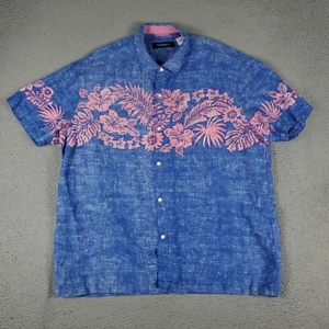 Camicia Tommy Bahama uomo 2XL blu rosa lino hawaiana con bottoni manica corta - Foto 1 di 8