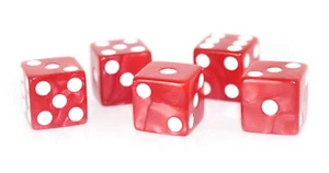 5 x Würfel-Dice: W6 - Augen - weiß/rot - marbled Color, marmoriert - Casino - Picture 1 of 1